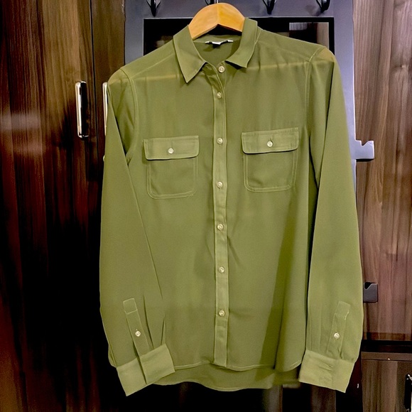 American Eagle Outfitters Tops - American Eagle Outfitters,olive green sheer collared shirt